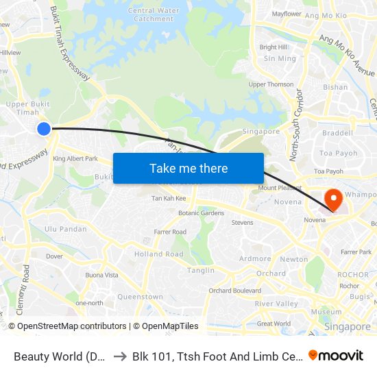 Beauty World (DT5) to Blk 101, Ttsh Foot And Limb Center map