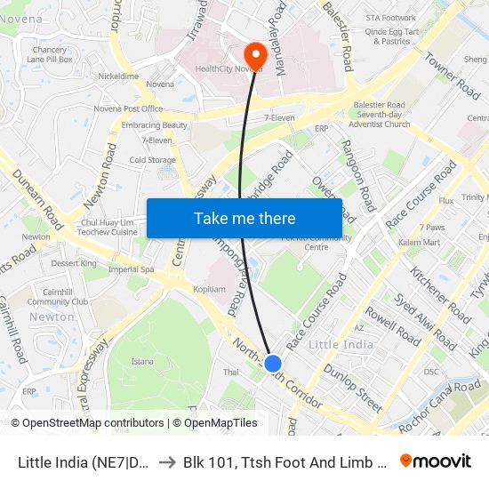 Little India (NE7|DT12) to Blk 101, Ttsh Foot And Limb Center map