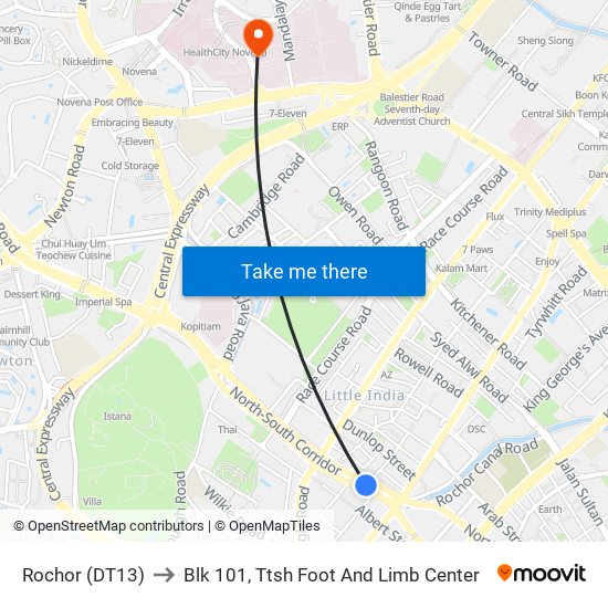 Rochor (DT13) to Blk 101, Ttsh Foot And Limb Center map