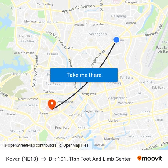 Kovan (NE13) to Blk 101, Ttsh Foot And Limb Center map