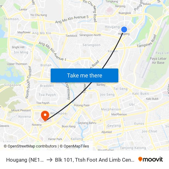 Hougang (NE14) to Blk 101, Ttsh Foot And Limb Center map