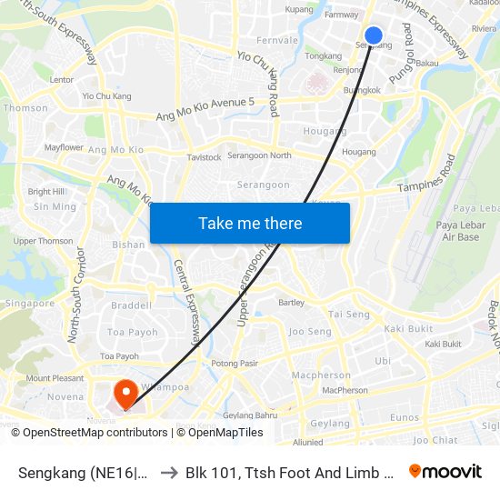 Sengkang (NE16|STC) to Blk 101, Ttsh Foot And Limb Center map