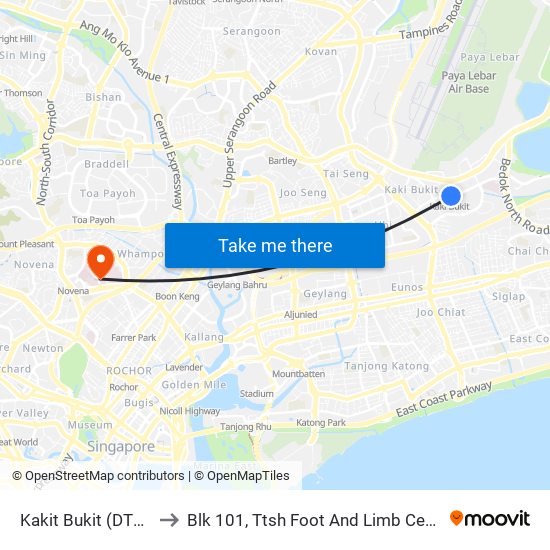 Kakit Bukit (DT28) to Blk 101, Ttsh Foot And Limb Center map