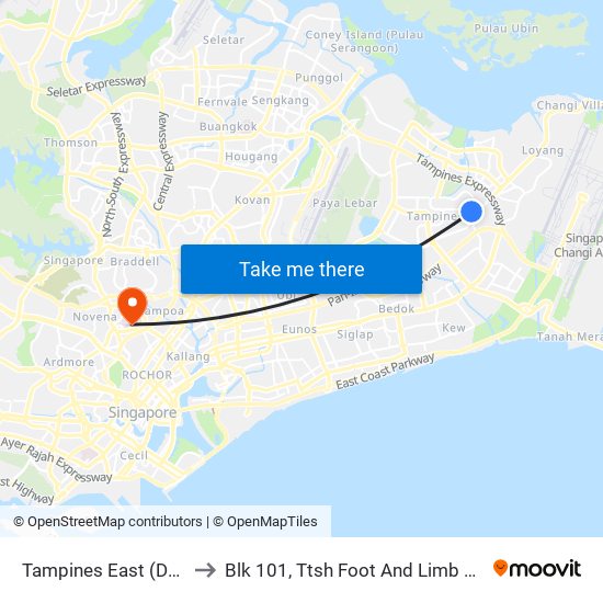 Tampines East (DT33) to Blk 101, Ttsh Foot And Limb Center map