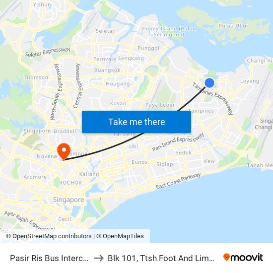 Pasir Ris Bus Interchange to Blk 101, Ttsh Foot And Limb Center map