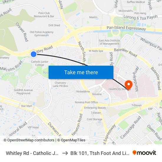Whitley Rd - Catholic Jc (51099) to Blk 101, Ttsh Foot And Limb Center map