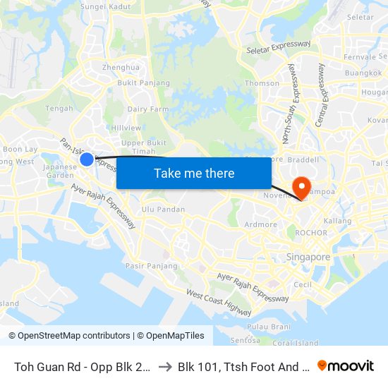 Toh Guan Rd - Opp Blk 288d (28631) to Blk 101, Ttsh Foot And Limb Center map