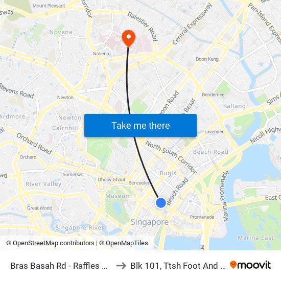 Bras Basah Rd - Raffles Hotel (02049) to Blk 101, Ttsh Foot And Limb Center map