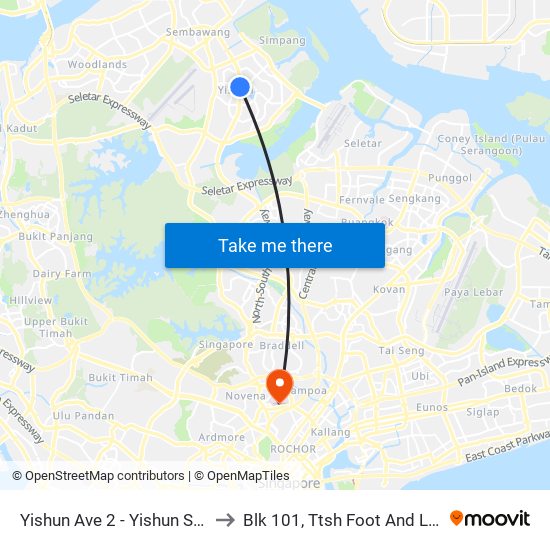 Yishun Ave 2 - Yishun Stn (59079) to Blk 101, Ttsh Foot And Limb Center map