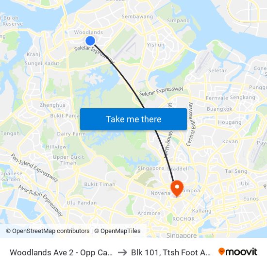 Woodlands Ave 2 - Opp Casablanca (46221) to Blk 101, Ttsh Foot And Limb Center map