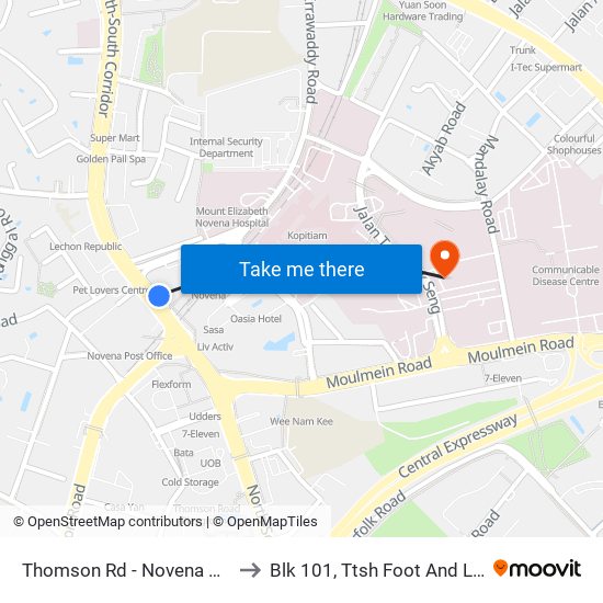 Thomson Rd - Novena Stn (50038) to Blk 101, Ttsh Foot And Limb Center map