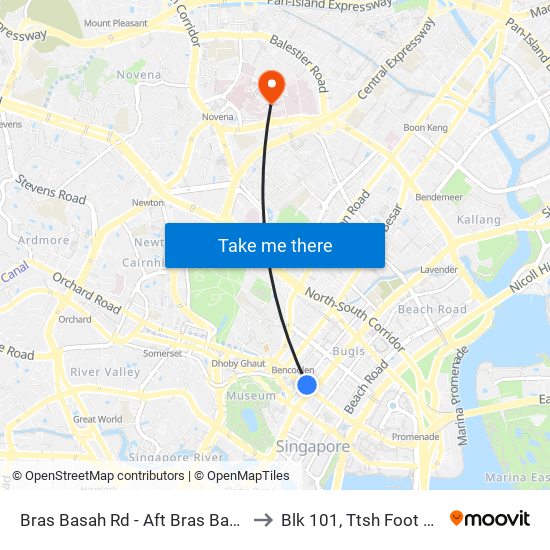 Bras Basah Rd - Aft Bras Basah Stn Exit A (04179) to Blk 101, Ttsh Foot And Limb Center map