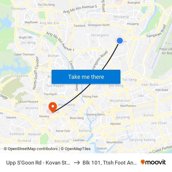 Upp S'Goon Rd - Kovan Stn Exit C (63039) to Blk 101, Ttsh Foot And Limb Center map
