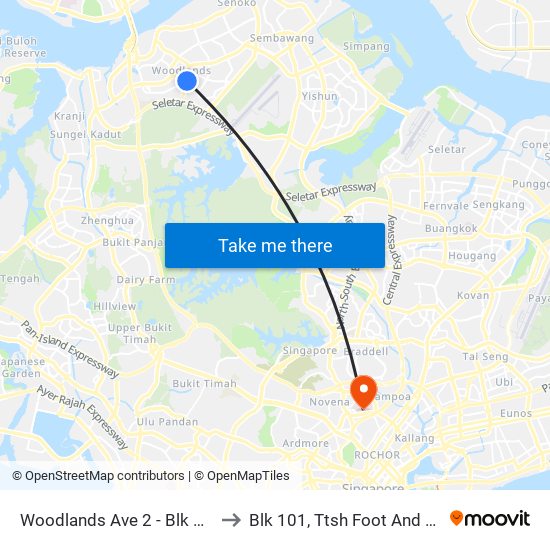 Woodlands Ave 2 - Blk 511 (46331) to Blk 101, Ttsh Foot And Limb Center map