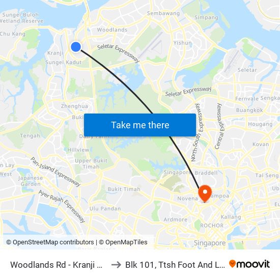 Woodlands Rd - Kranji Stn (45139) to Blk 101, Ttsh Foot And Limb Center map