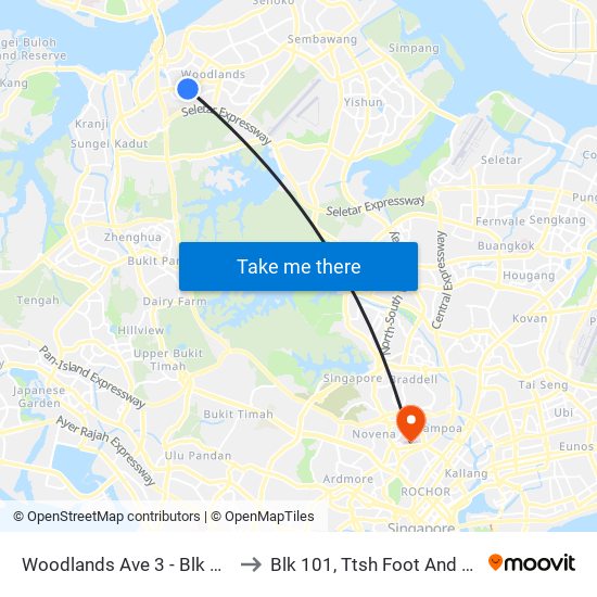 Woodlands Ave 3 - Blk 320 (46539) to Blk 101, Ttsh Foot And Limb Center map