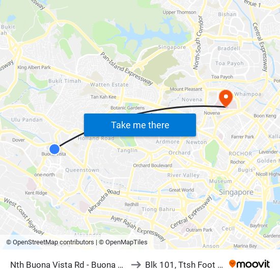 Nth Buona Vista Rd - Buona Vista Stn Exit D (11369) to Blk 101, Ttsh Foot And Limb Center map