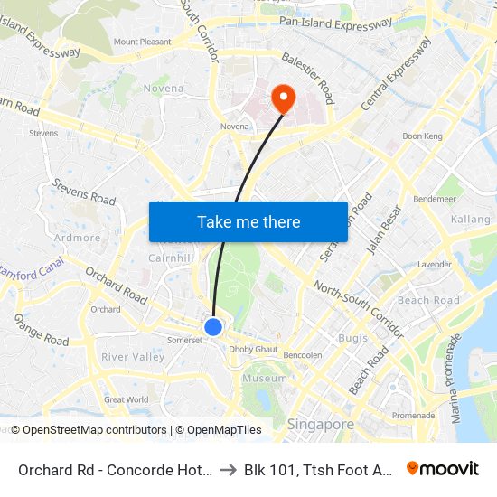 Orchard Rd - Concorde Hotel S'Pore (08138) to Blk 101, Ttsh Foot And Limb Center map