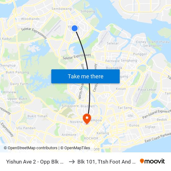 Yishun Ave 2 - Opp Blk 757 (59069) to Blk 101, Ttsh Foot And Limb Center map