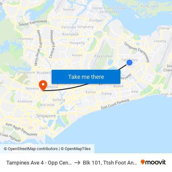 Tampines Ave 4 - Opp Century Sq (76139) to Blk 101, Ttsh Foot And Limb Center map