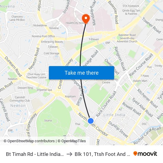 Bt Timah Rd - Little India Stn (40019) to Blk 101, Ttsh Foot And Limb Center map