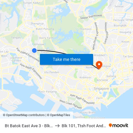 Bt Batok East Ave 3 - Blk 283 (43189) to Blk 101, Ttsh Foot And Limb Center map