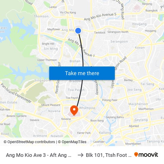 Ang Mo Kio Ave 3 - Aft Ang Mo Kio Stn Exit A (54261) to Blk 101, Ttsh Foot And Limb Center map