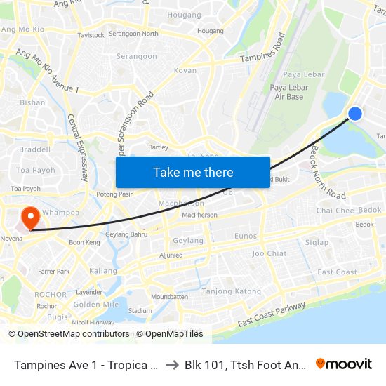 Tampines Ave 1 - Tropica Condo (75259) to Blk 101, Ttsh Foot And Limb Center map