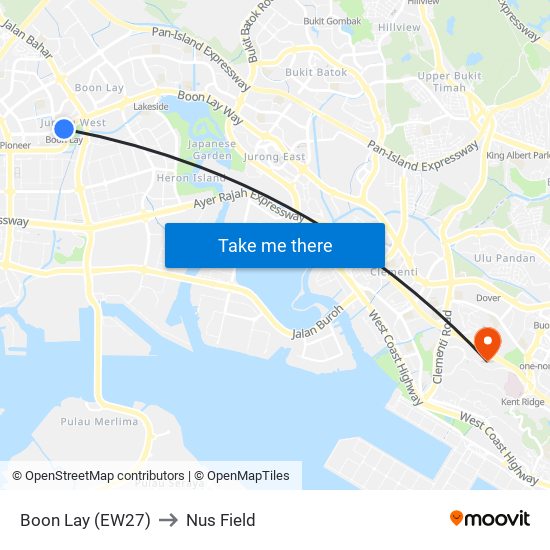 Boon Lay (EW27) to Nus Field map
