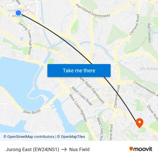 Jurong East (EW24|NS1) to Nus Field map