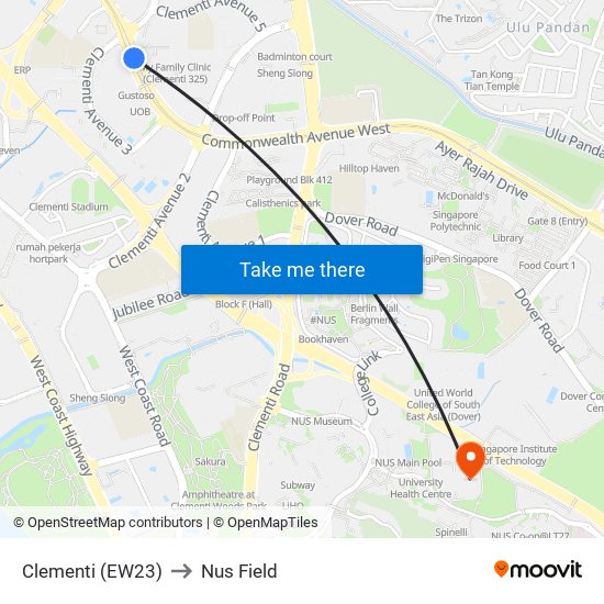 Clementi (EW23) to Nus Field map