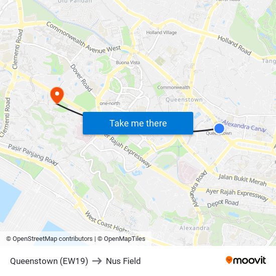 Queenstown (EW19) to Nus Field map