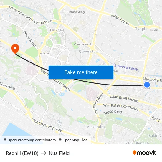 Redhill (EW18) to Nus Field map
