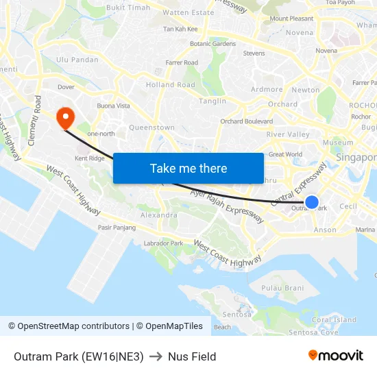 Outram Park (EW16|NE3) to Nus Field map