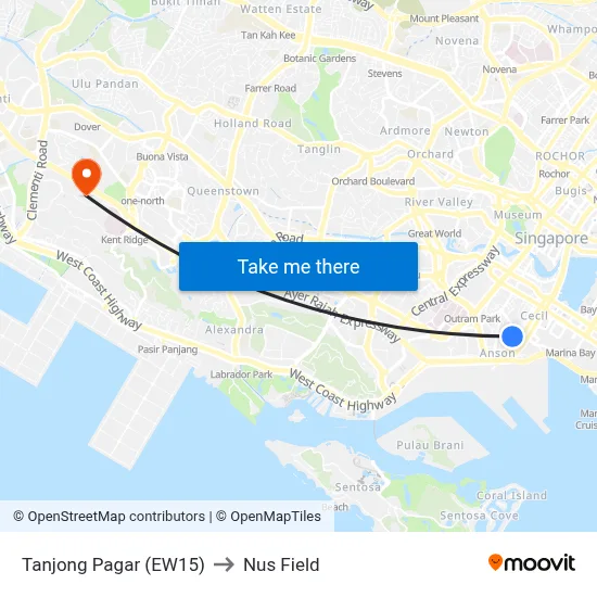 Tanjong Pagar (EW15) to Nus Field map