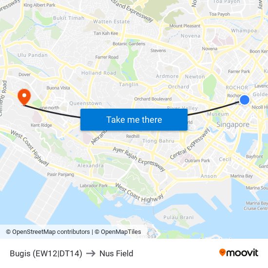 Bugis (EW12|DT14) to Nus Field map