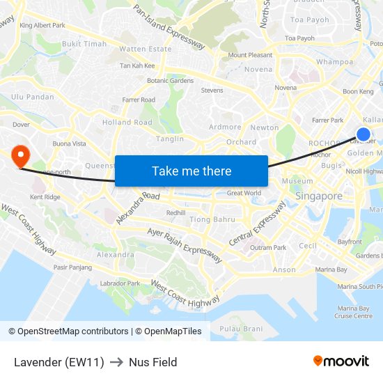 Lavender (EW11) to Nus Field map