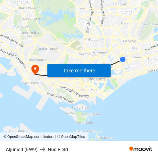 Aljunied (EW9) to Nus Field map