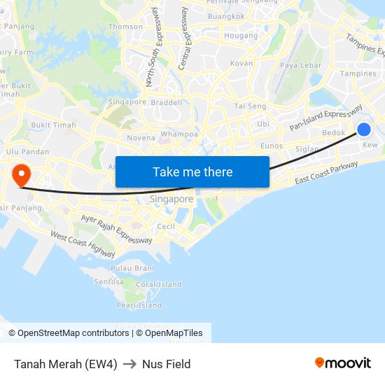 Tanah Merah (EW4) to Nus Field map