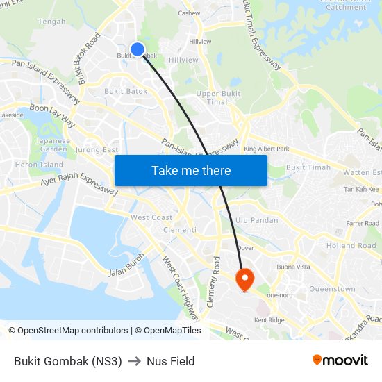 Bukit Gombak (NS3) to Nus Field map