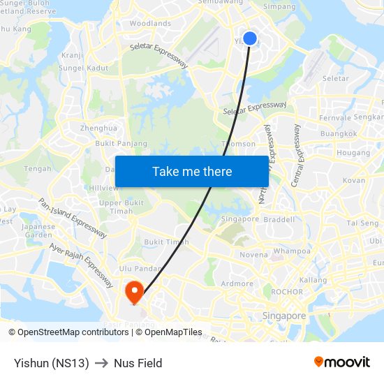 Yishun (NS13) to Nus Field map