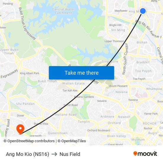 Ang Mo Kio (NS16) to Nus Field map