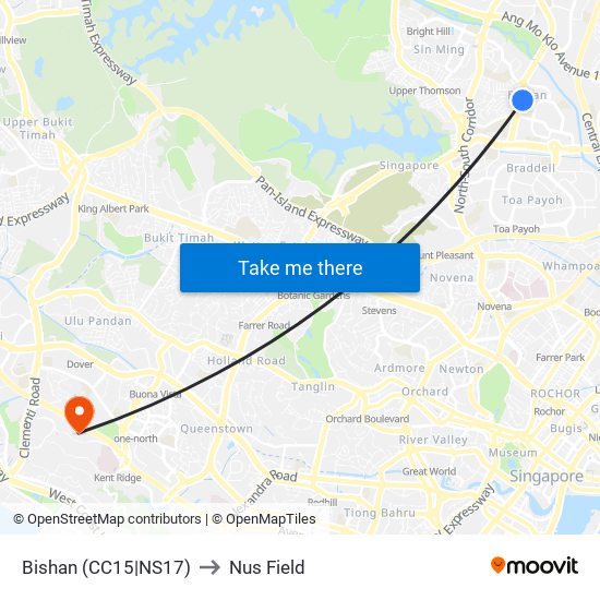 Bishan (CC15|NS17) to Nus Field map