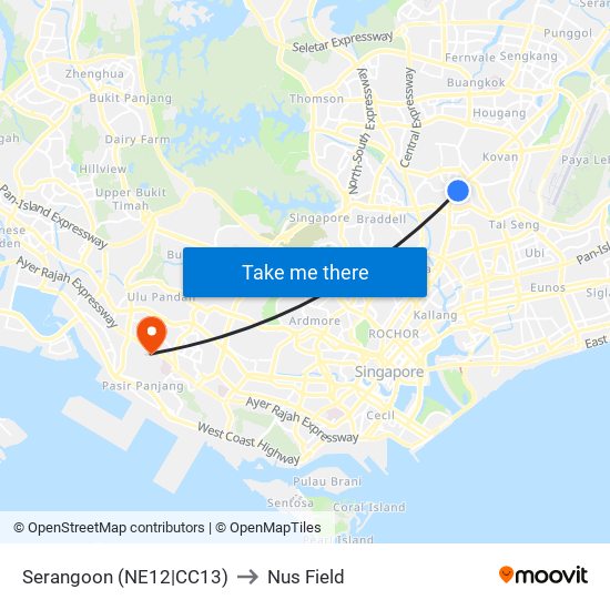 Serangoon (NE12|CC13) to Nus Field map