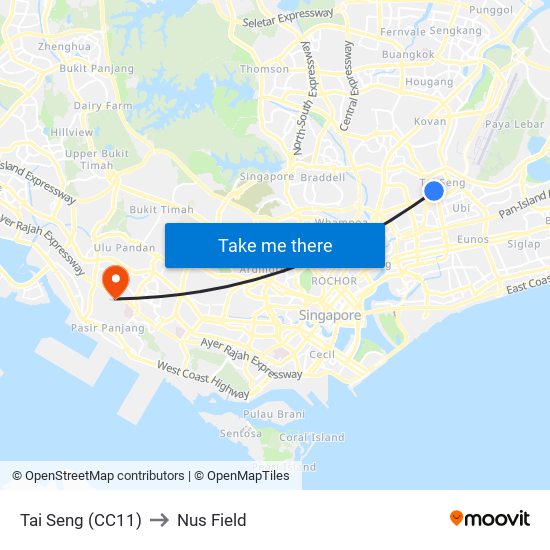 Tai Seng (CC11) to Nus Field map