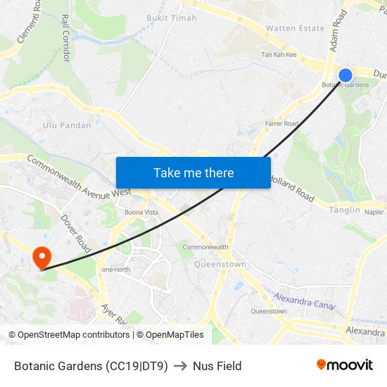 Botanic Gardens (CC19|DT9) to Nus Field map