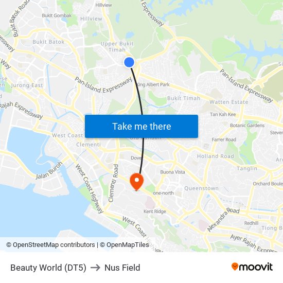 Beauty World (DT5) to Nus Field map