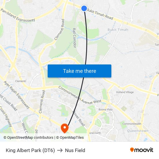 King Albert Park (DT6) to Nus Field map