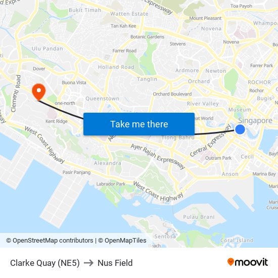 Clarke Quay (NE5) to Nus Field map