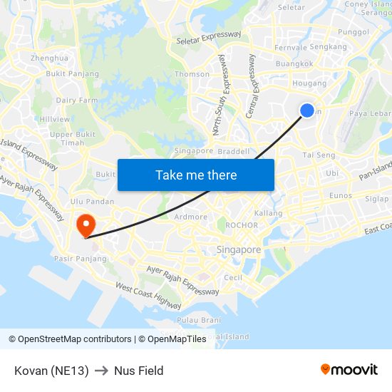 Kovan (NE13) to Nus Field map